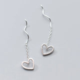 S925 Silver Girl's Hollow Heart Ear Line Earrings
