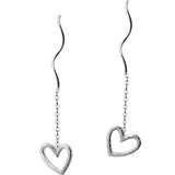 S925 Silver Girl's Hollow Heart Ear Line Earrings