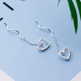 S925 Silver Girl's Hollow Heart Ear Line Earrings