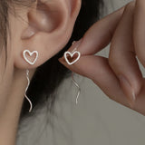 S925 Silver Girl's Hollow Heart Ear Line Earrings