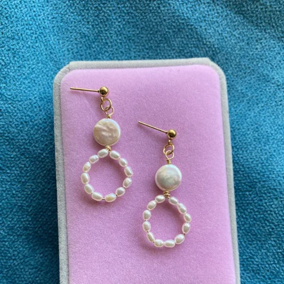 S925 Silver Stud Earring Rice Coin Pearl Wedding Jewelry
