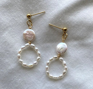 S925 Silver Stud Earring Rice Coin Pearl Wedding Jewelry
