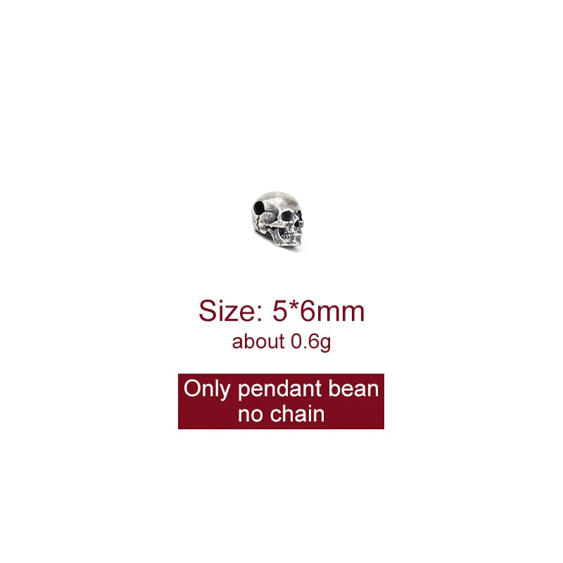 S925 Silver Gothic Punk Skull Silver Bead Pendant Thai Silver