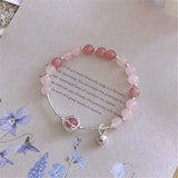 S925 Silver Bell Pendant Strawberry Quartz Bracelet