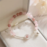 S925 Silver Bell Pendant Strawberry Quartz Bracelet