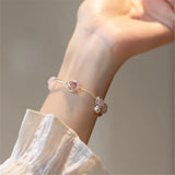 S925 Silver Women Bracelet Bell Pendant Strawberry Quartz Pink Quartz