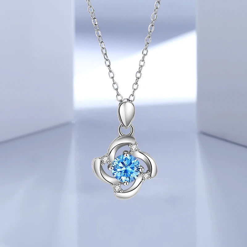 S925 Silver 4 Leaf Clover Necklace Heart Four Claws Chain