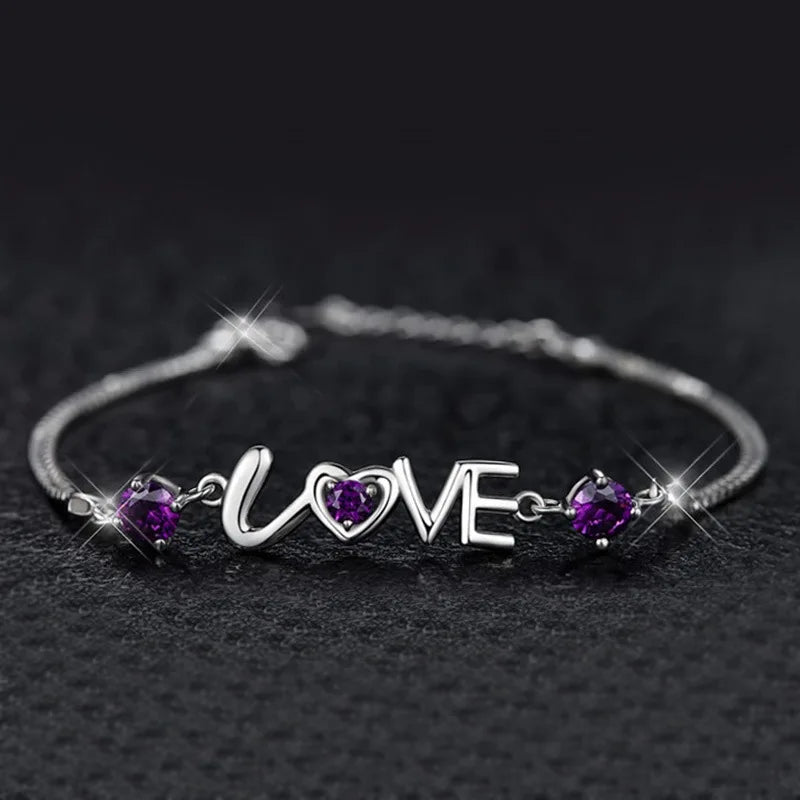 S925 Silver Hearts Love Bracelet Bangle For Women Wedding Birthday