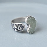 S925 Silver Hetian Jade Ring Ethnic Style Open Mouth Ring