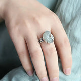 S925 Silver Hetian Jade Ring Ethnic Style Open Mouth Ring