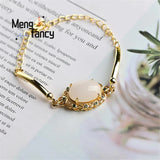 S925 Silver Hetian Jade Egg-Set Bracelet Charms Men Women Bangle