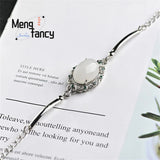 S925 Silver Hetian Jade Egg-Set Bracelet Charms Men Women Bangle