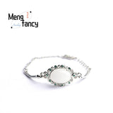 S925 Silver Hetian Jade Egg-Set Bracelet Charms Men Women Bangle
