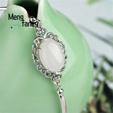 S925 Silver Hetian Jade Egg-Set Bracelet Charms Men Women Bangle