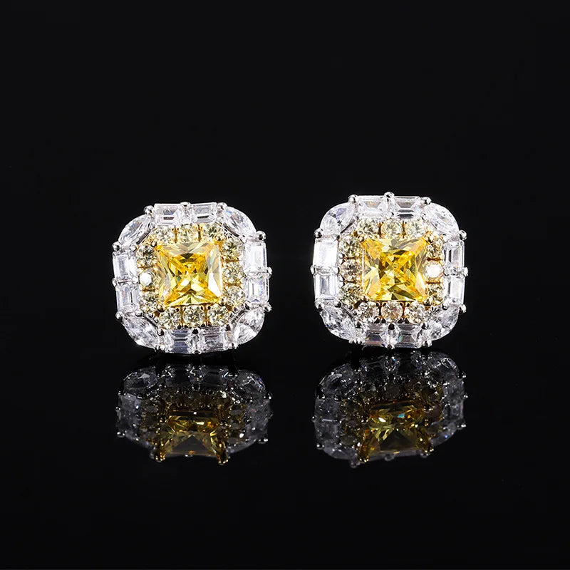 S925 Silver High Carbon Diamond Yellow Flower Ear Stud