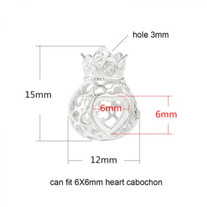 S925 Silver Hollow Money Bag Pendant for 6mm Heart Jade/Turquoise DIY Jewelry