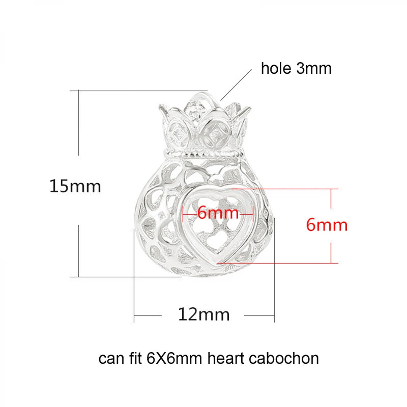 S925 Silver Hollow Money Bag Pendant for 6mm Heart Jade/Turquoise DIY Jewelry