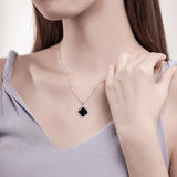 S925 Silver Four Leaf Grass Jadeite Pendant Necklace