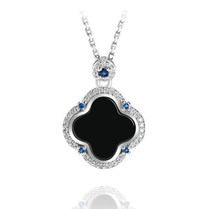 S925 Silver Four Leaf Grass Jadeite Pendant Necklace