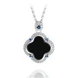 S925 Silver Four Leaf Grass Jadeite Pendant Necklace