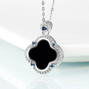 S925 Silver Four Leaf Grass Jadeite Pendant Necklace