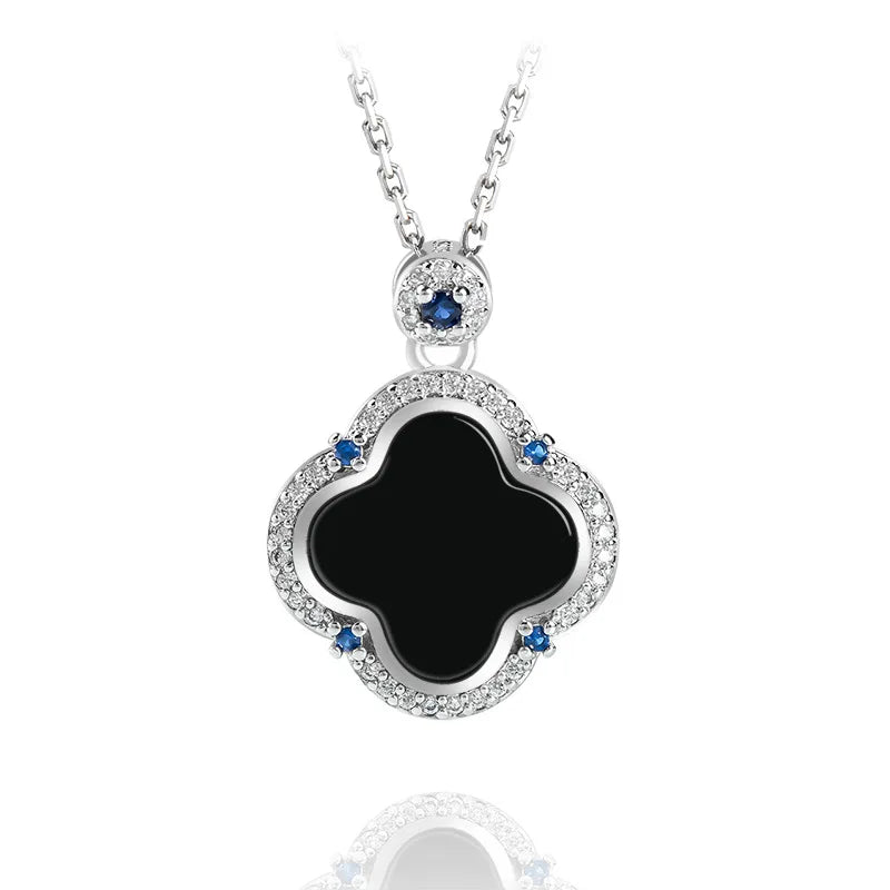 S925 Silver Four Leaf Grass Jadeite Pendant Necklace