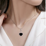 S925 Silver Inlaid Natural A Ink Jade Love Ice Jadeite Pendant Necklace