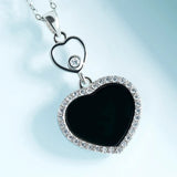 S925 Silver Inlaid Natural A Ink Jade Love Ice Jadeite Pendant Necklace