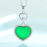 S925 Silver Inlaid Natural A Ink Jade Love Ice Jadeite Pendant Necklace