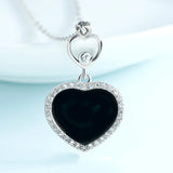S925 Silver Inlaid Natural A Ink Jade Love Ice Jadeite Pendant Necklace