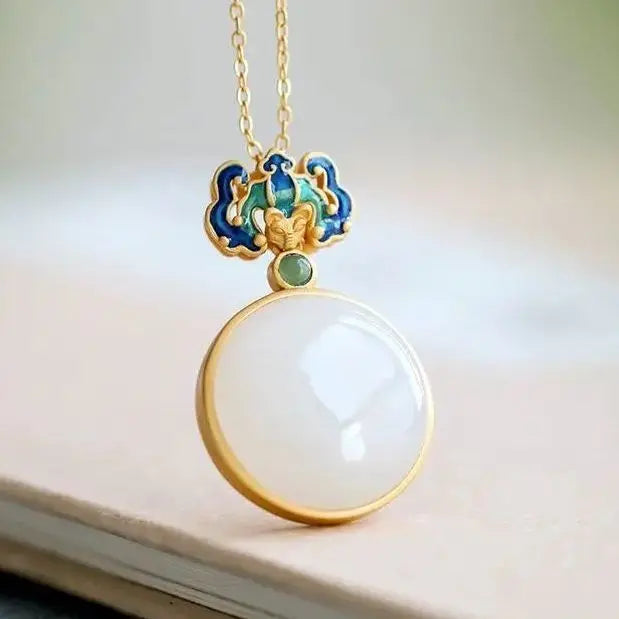 S925 Silver Natural Hetian Jade Jade Plate Pendant Necklace for Women