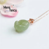 S925 Silver Hotan Jade Green Cat Claw Pendant Necklace