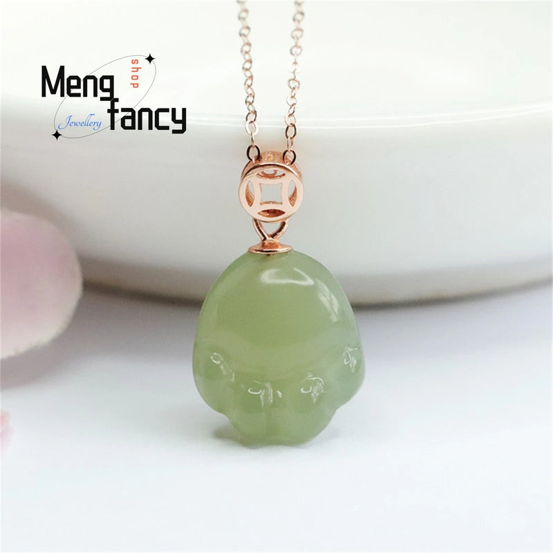 S925 Silver Hotan Jade Green Cat Claw Pendant Necklace