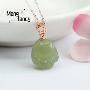 S925 Silver Hotan Jade Green Cat Claw Pendant Necklace