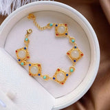 S925 Silver & Hotan Jade Bracelet Chinese Palace Retro Ethnic Jewelry