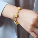 S925 Silver & Hotan Jade Bracelet Chinese Palace Retro Ethnic Jewelry