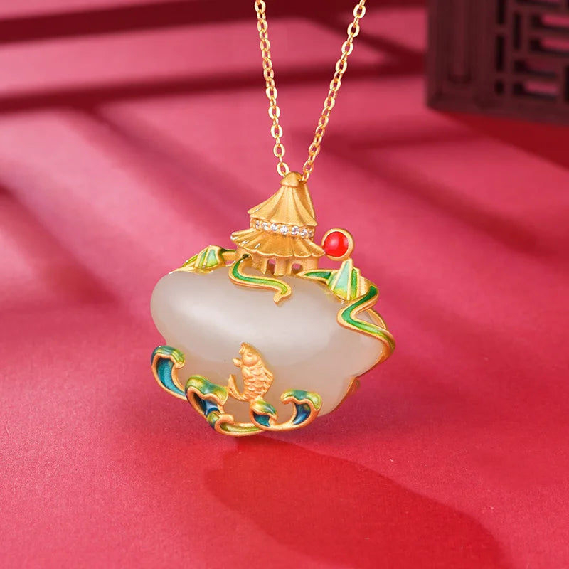 S925 Silver Hetian Jade Cheongsam Pendant Necklace