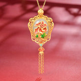 S925 Silver Hotian Jade Pendant Flower Necklace
