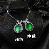 S925 Silver Jade Jewelry Green Agates Round Bow Pendant Necklace