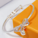 S925 Silver Sweet Bow Bell Girl Bracelet Punk Style Jewelry
