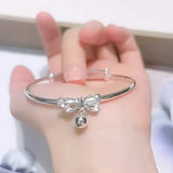 S925 Silver Sweet Bow Bell Girl Bracelet Punk Style Jewelry