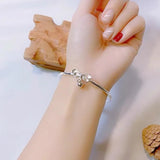 S925 Silver Sweet Bow Bell Girl Bracelet Punk Style Jewelry