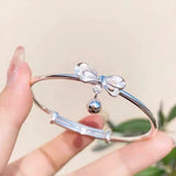 S925 Silver Sweet Bow Bell Girl Bracelet Punk Style Jewelry