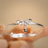 S925 Silver Sweet Bow Bell Girl Bracelet Punk Style Jewelry