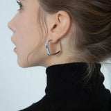 S925 Silver Irregular Square Earrings Light French Geometric Female