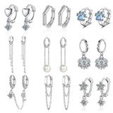 S925 Silver Heart Cat Paw Pearl Stars Tassel Hoop Earring