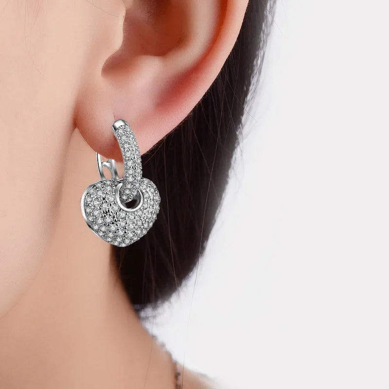 S925 Silver Pave Icy Flower Leaf Owl Tree Heart CZ Hoop Earring