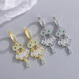 S925 Silver Pave Icy Flower Leaf Owl Tree Heart CZ Hoop Earring