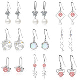 S925 Silver Pearl Clover Flower Leaf Hoop Earring