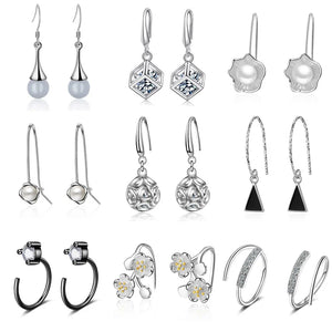 S925 Silver Lady Shambhala CZ Openwork Hearts Hoop Earring